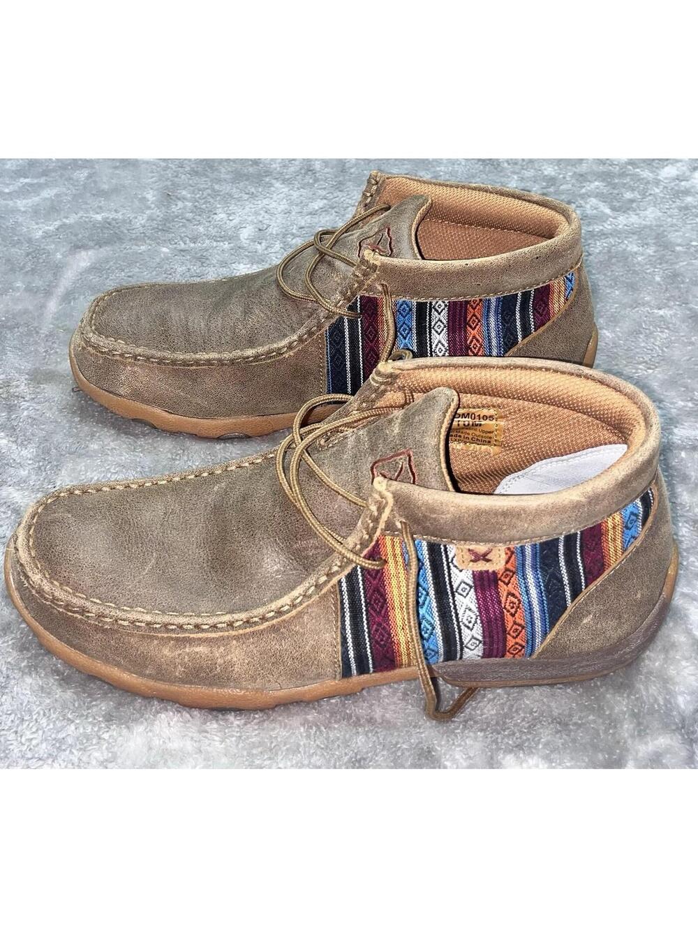 Twisted X Women's Leather Chukka Driving Moccasins Sz 10.5 Aztec Design